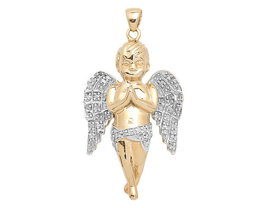 1.4" Yellow gold Lab Grown Diamond Praying Handa Angel Pendant