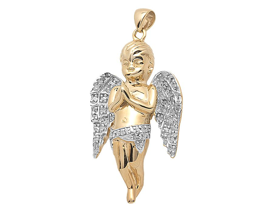 1.4" Yellow gold Lab Grown Diamond Praying Handa Angel Pendant