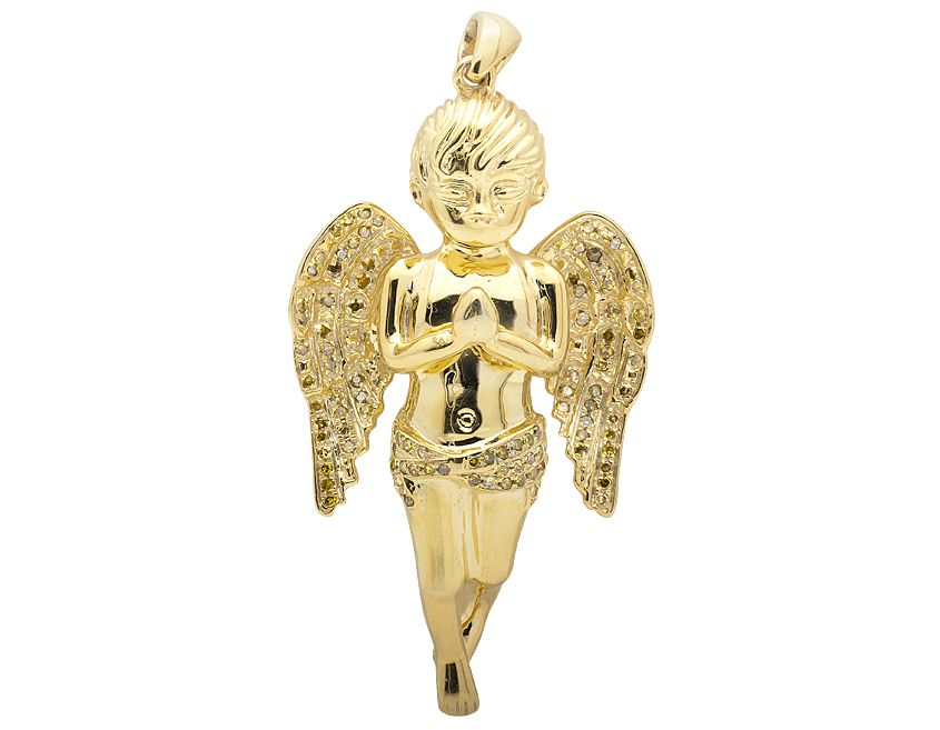 14K Yellow Gold Lab Grown Diamond Praying Pendant