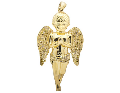 14K Yellow Gold Lab Grown Diamond Praying Pendant