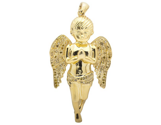 14K Yellow Gold Lab Grown Diamond Praying Pendant