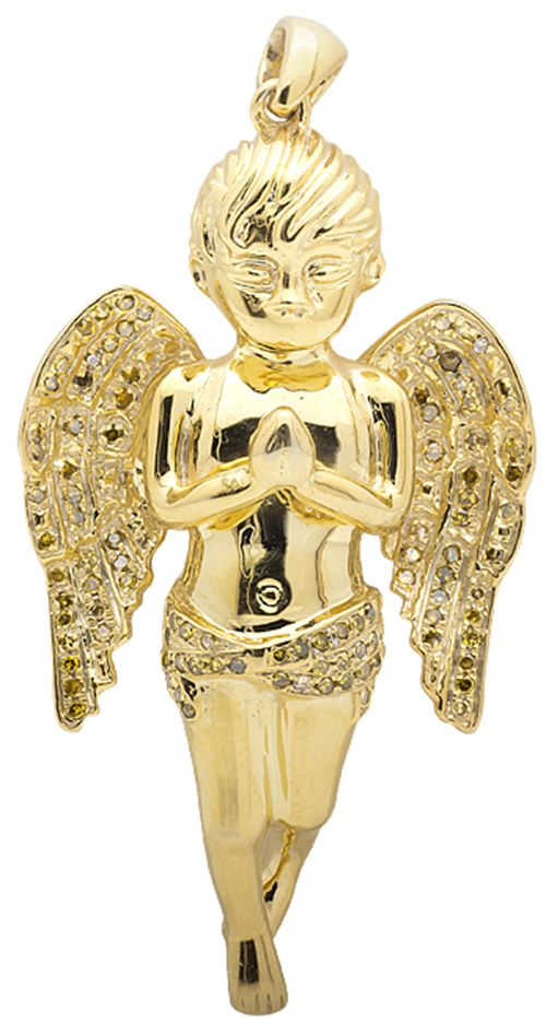 14K Yellow Gold Lab Grown Diamond Praying Pendant
