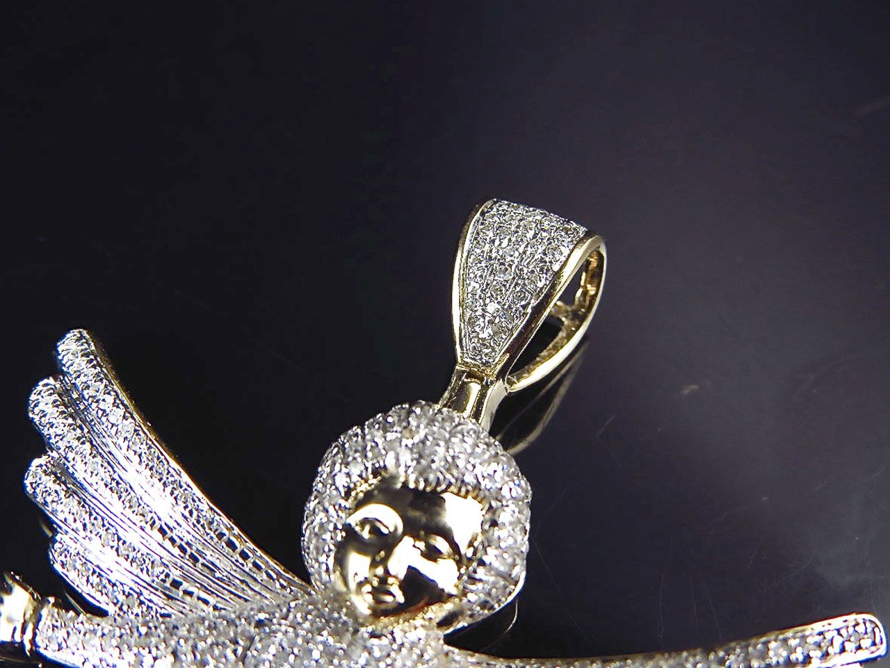 10K Yellow Gold Fully Iced Out Lab Grown Diamond Directing Angel Pendant
