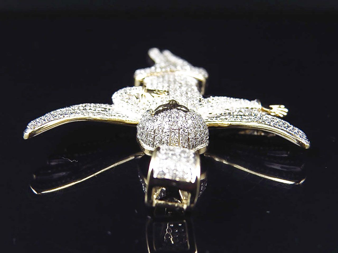 10K Yellow Gold Fully Iced Out Lab Grown Diamond Directing Angel Pendant
