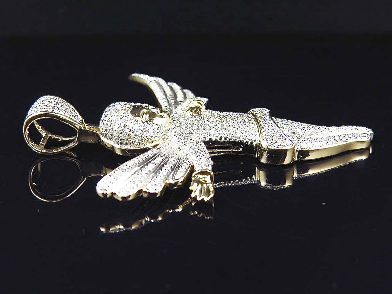 10K Yellow Gold Fully Iced Out Lab Grown Diamond Directing Angel Pendant