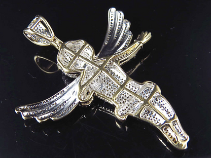 10K Yellow Gold Fully Iced Out Lab Grown Diamond Directing Angel Pendant