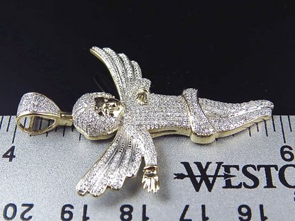 10K Yellow Gold Fully Iced Out Lab Grown Diamond Directing Angel Pendant