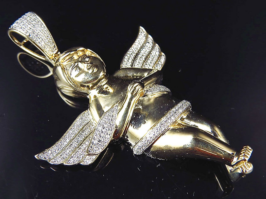 2.75" 10K Yellow Gold Lab Grown Diamond Prayer Angel Pendant