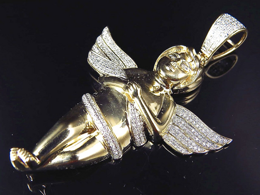 2.75" 10K Yellow Gold Lab Grown Diamond Prayer Angel Pendant