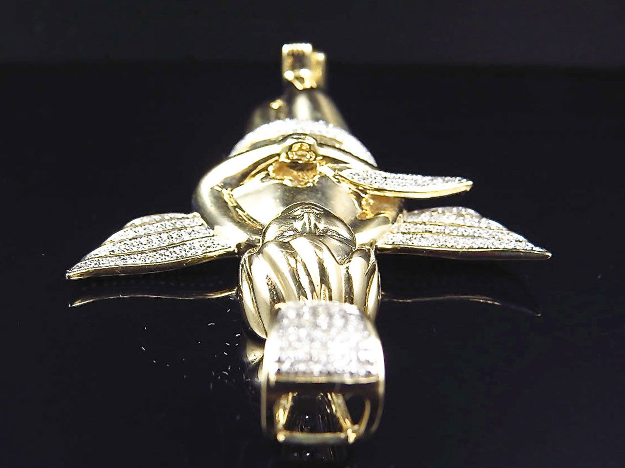 2.75" 10K Yellow Gold Lab Grown Diamond Prayer Angel Pendant