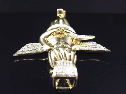 2.75" 10K Yellow Gold Lab Grown Diamond Prayer Angel Pendant