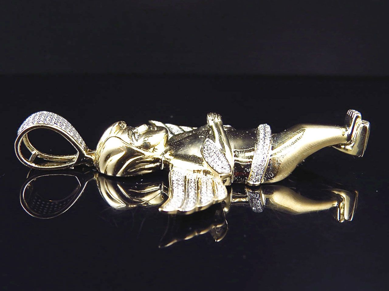 2.75" 10K Yellow Gold Lab Grown Diamond Prayer Angel Pendant