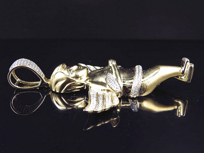 2.75" 10K Yellow Gold Lab Grown Diamond Prayer Angel Pendant