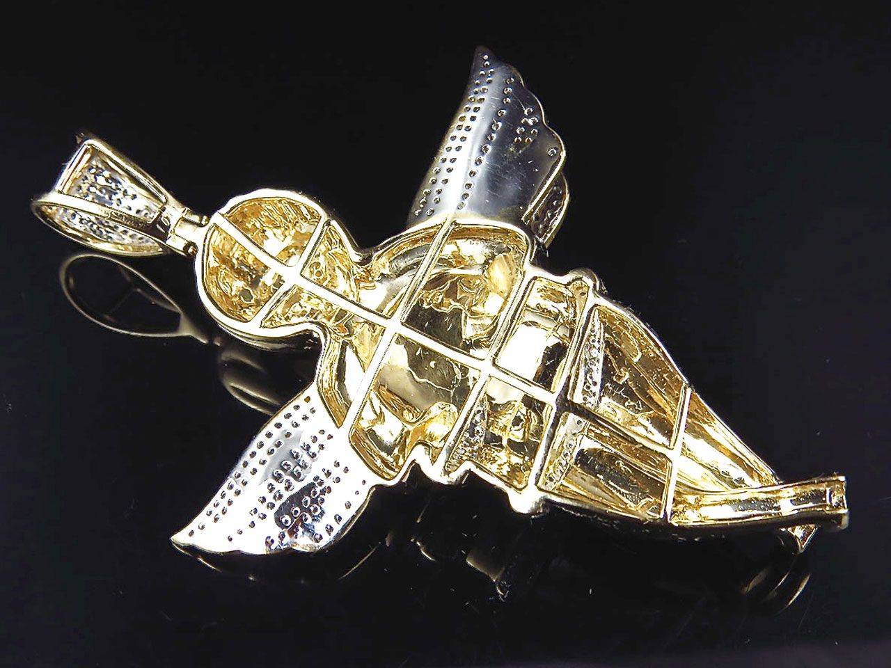 2.75" 10K Yellow Gold Lab Grown Diamond Prayer Angel Pendant