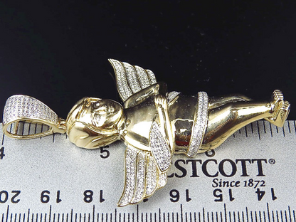 2.75" 10K Yellow Gold Lab Grown Diamond Prayer Angel Pendant