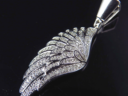 2.0" 10K White Gold Lab Grown Diamond Angel Wing pendant