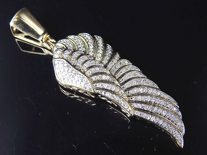 2.0" 10K Yellow Gold Lab Grown Diamond Angel Wing Pendant