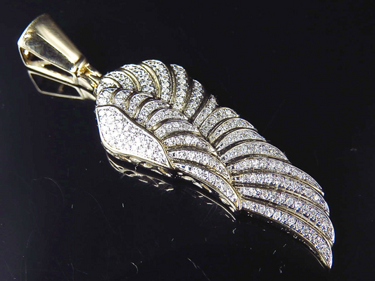 2.0" 10K Yellow Gold Lab Grown Diamond Angel Wing Pendant