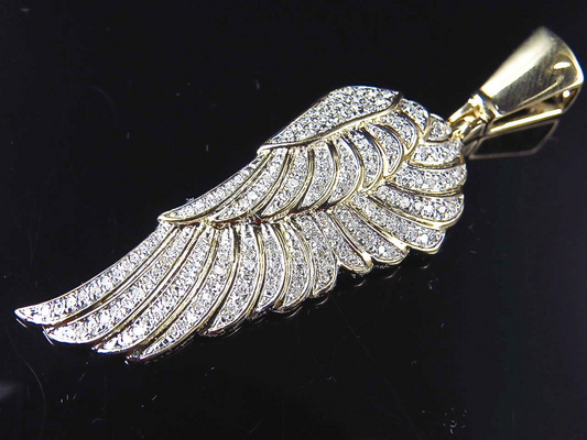 2.0" 10K Yellow Gold Lab Grown Diamond Angel Wing Pendant