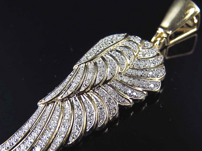 2.0" 10K Yellow Gold Lab Grown Diamond Angel Wing Pendant