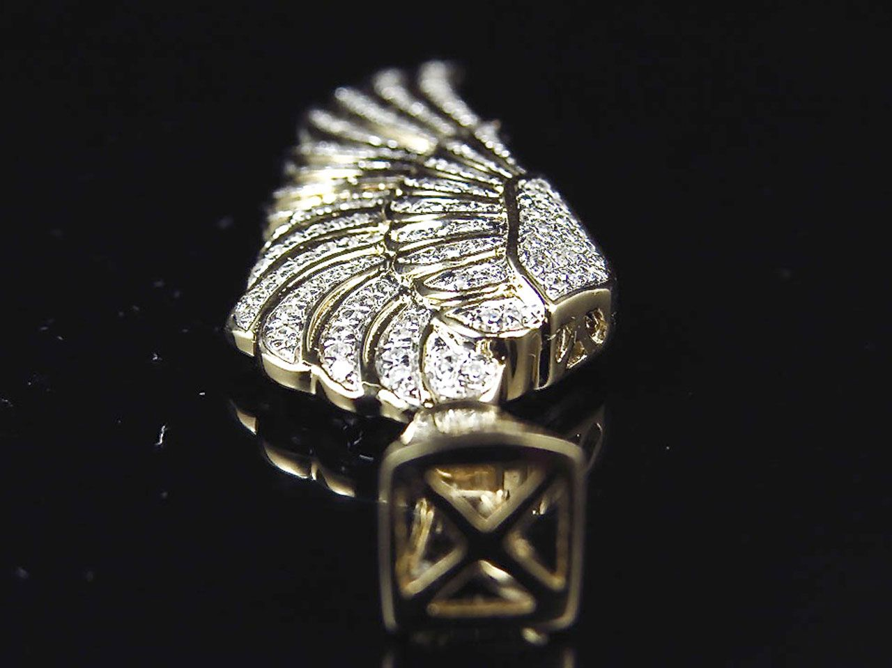 2.0" 10K Yellow Gold Lab Grown Diamond Angel Wing Pendant