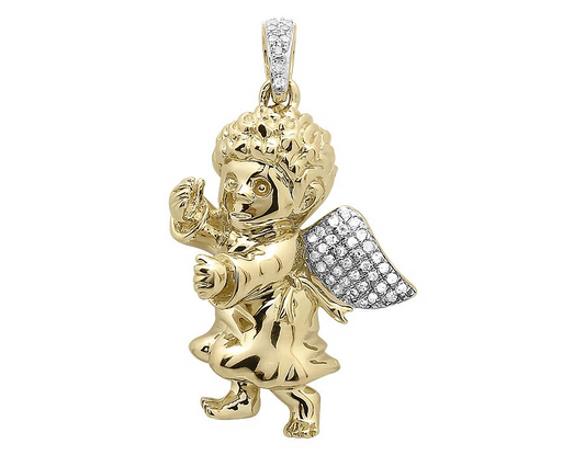 1" Yellow Gold Lab Grown Diamond Consoling Angel pendant