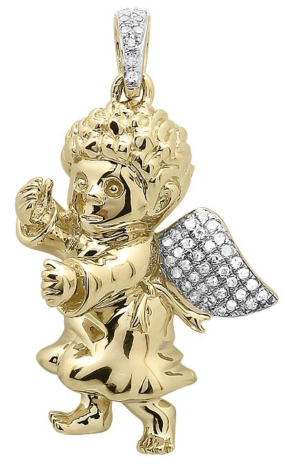 1" Yellow Gold Lab Grown Diamond Consoling Angel pendant