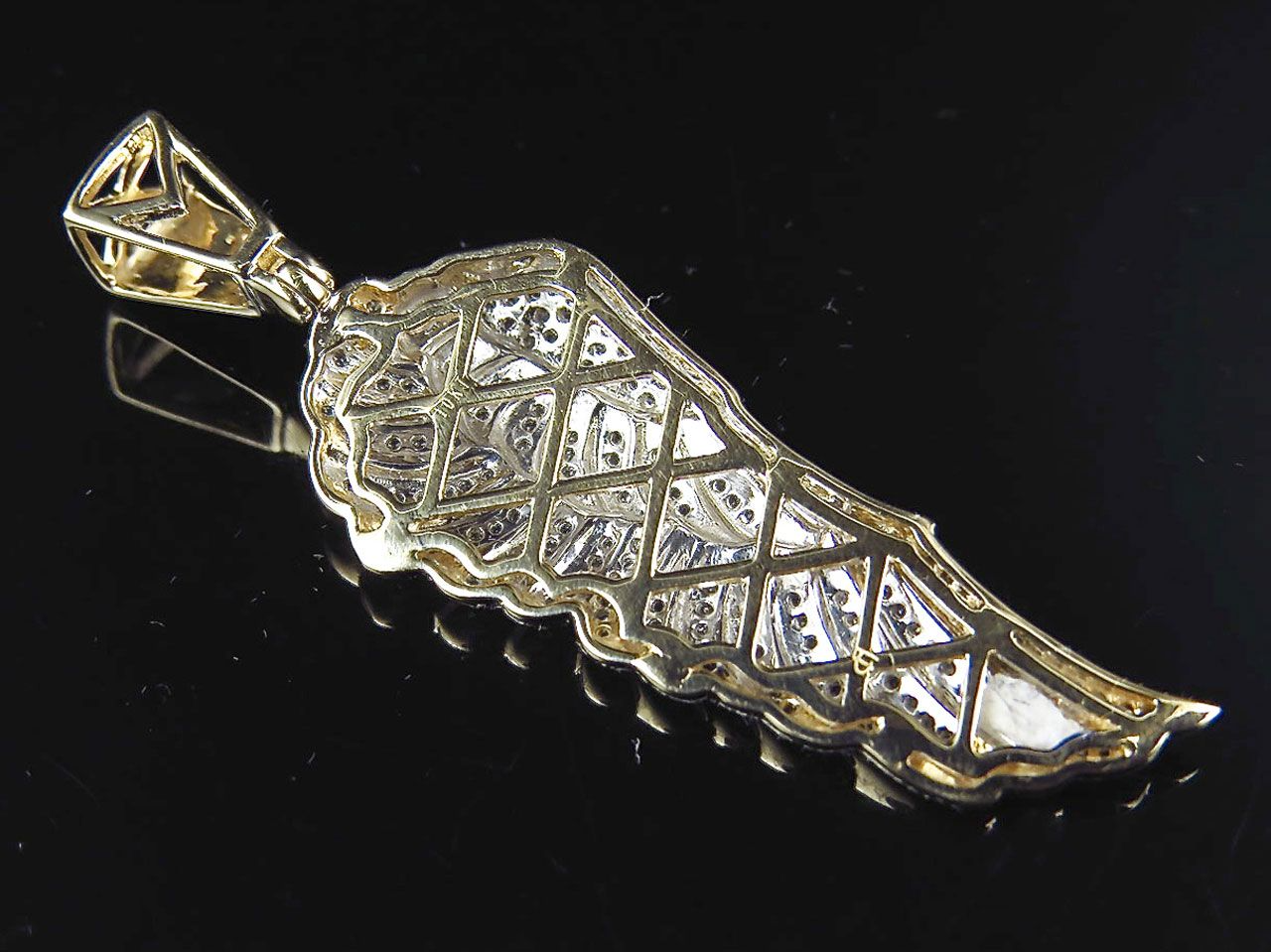 2.0" 10K Yellow Gold Lab Grown Diamond Angel Wing Pendant