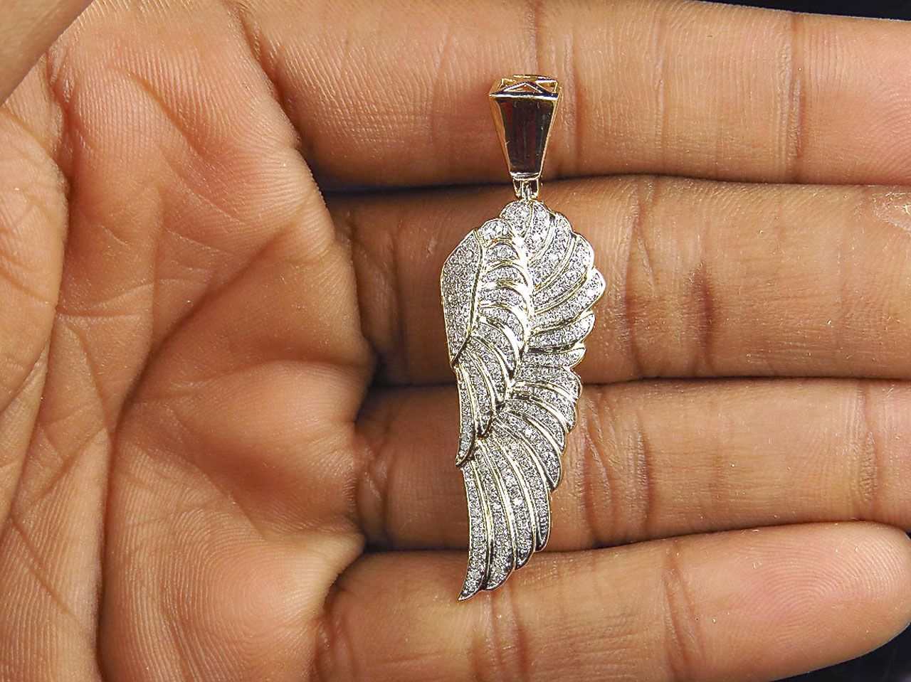 2.0" 10K Yellow Gold Lab Grown Diamond Angel Wing Pendant