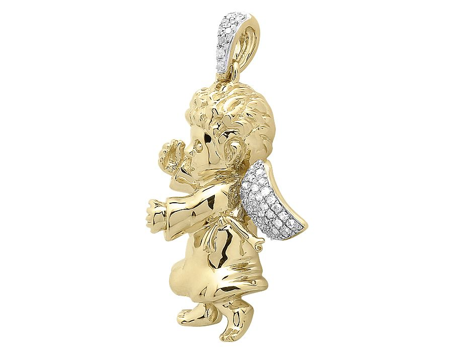 1" Yellow Gold Lab Grown Diamond Consoling Angel pendant
