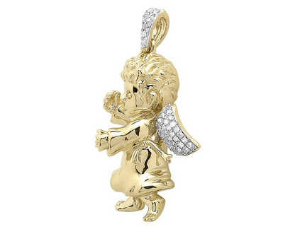 1" Yellow Gold Lab Grown Diamond Consoling Angel pendant