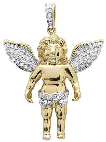 10K Yellow Gold Lab Grown Diamond Angel Cherub Pendant