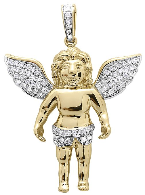 10K Yellow Gold Lab Grown Diamond Angel Cherub Pendant
