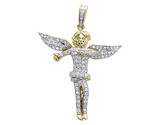 1.9" 10K Yellow Gold Lab Grown Diamond Angel Pendant