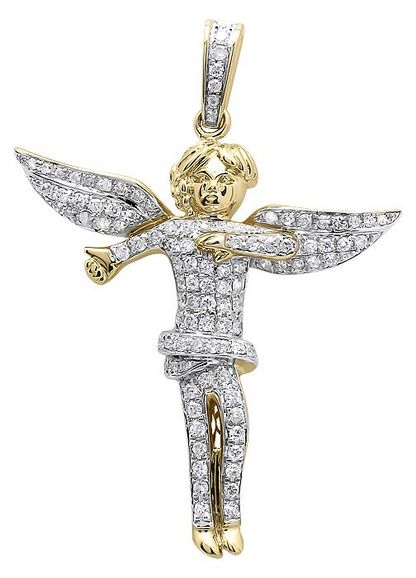 1.9" 10K Yellow Gold Lab Grown Diamond Angel Pendant