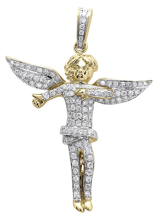 1.9" 10K Yellow Gold Lab Grown Diamond Angel Pendant