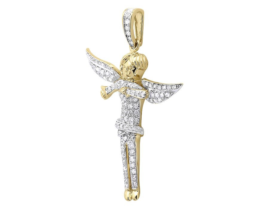 1.9" 10K Yellow Gold Lab Grown Diamond Angel Pendant