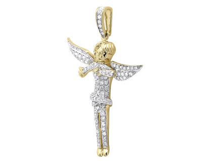 1.9" 10K Yellow Gold Lab Grown Diamond Angel Pendant
