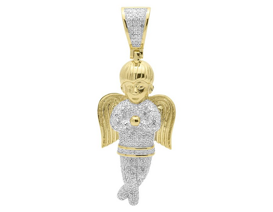1.6" 10k Yellow Gold Lab Grown Diamond Praying Angel Pendant