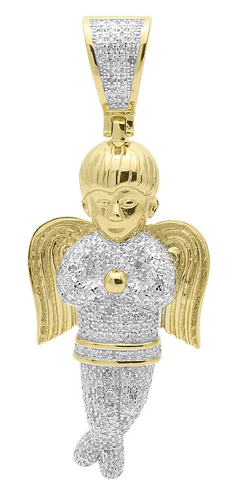 1.6" 10k Yellow Gold Lab Grown Diamond Praying Angel Pendant