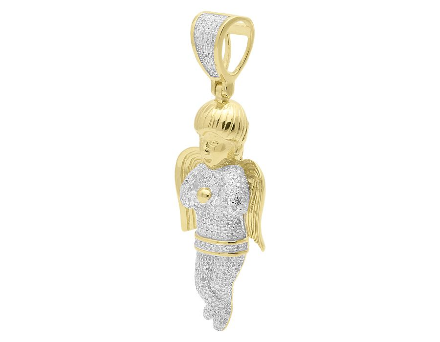 1.6" 10k Yellow Gold Lab Grown Diamond Praying Angel Pendant