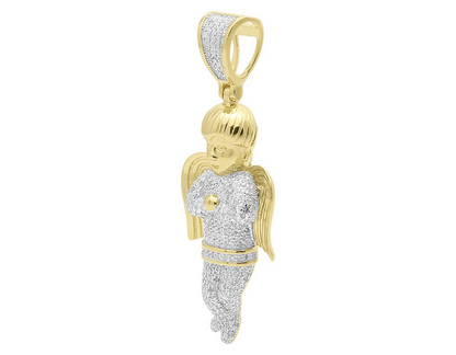 1.6" 10k Yellow Gold Lab Grown Diamond Praying Angel Pendant