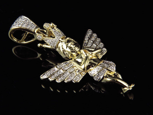 1.5" 10K Yellow Gold Lab Grown Diamond Cherub Pendant