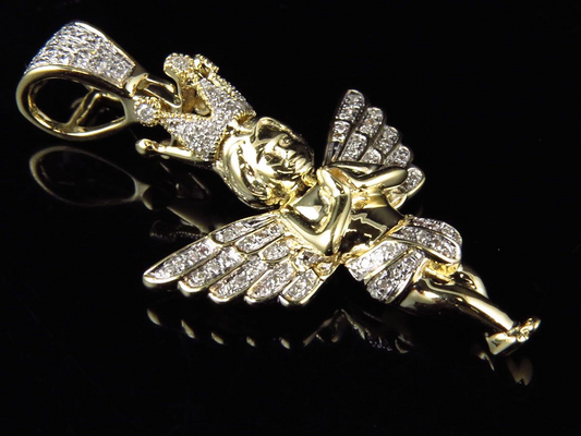 1.5" 10K Yellow Gold Lab Grown Diamond Cherub Pendant