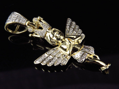 1.5" 10K Yellow Gold Lab Grown Diamond Cherub Pendant