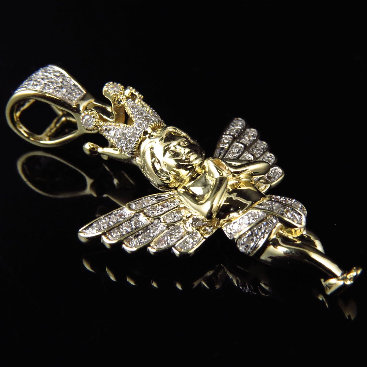 1.5" 10K Yellow Gold Lab Grown Diamond Cherub Pendant