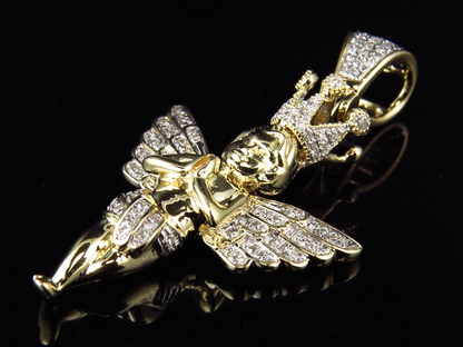 1.5" 10K Yellow Gold Lab Grown Diamond Cherub Pendant