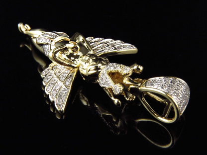 1.5" 10K Yellow Gold Lab Grown Diamond Cherub Pendant