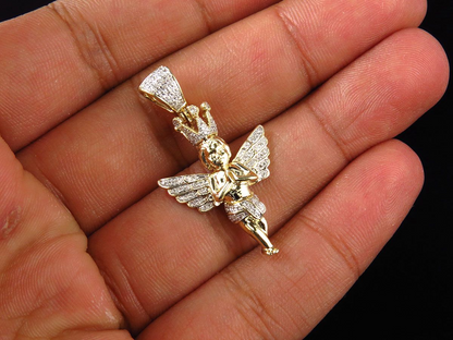 1.5" 10K Yellow Gold Lab Grown Diamond Cherub Pendant