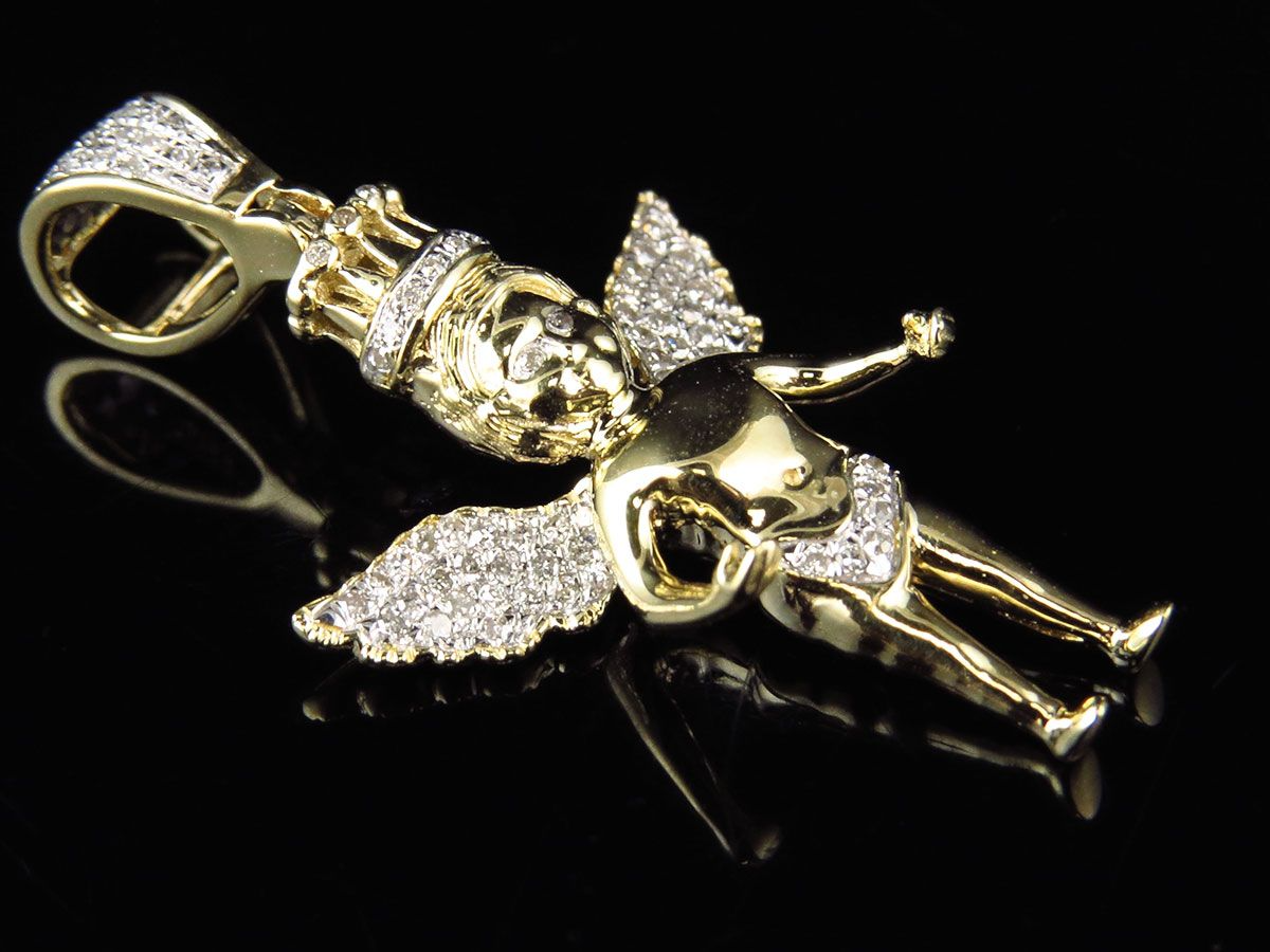10K Yellow Gold Lab Grown Diamond Crowned Angel Charm Pendant